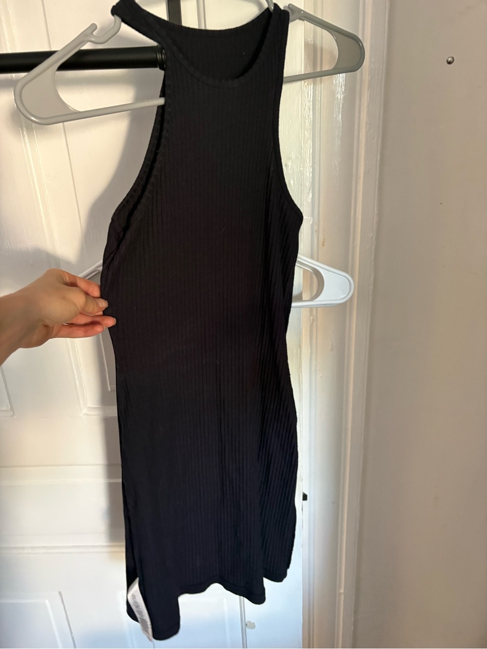 French Connection Black Ribbed Racerback Mini Dress